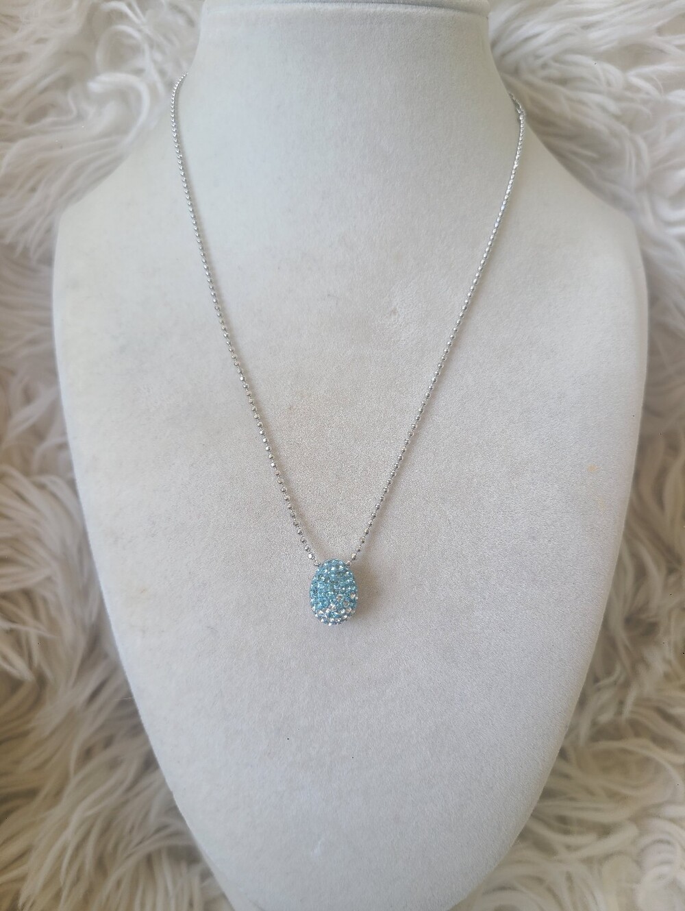 Swarovski Silver Toned Necklace Blue Crystal Pavé Pendant- Excellent Condition